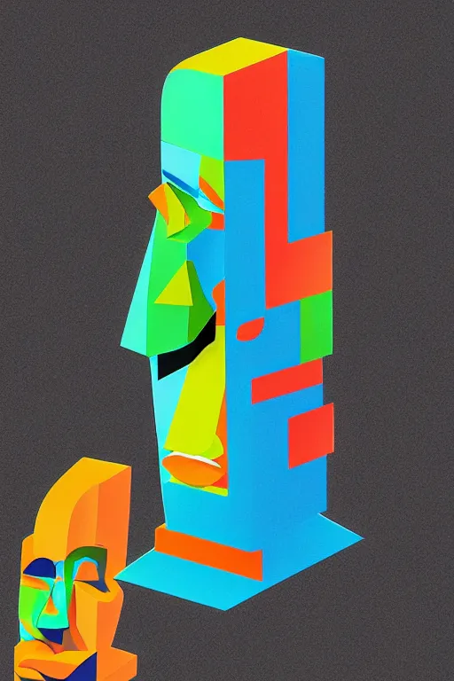 Image similar to cubist moai statue cutout digital illustration cartoon colorful beeple