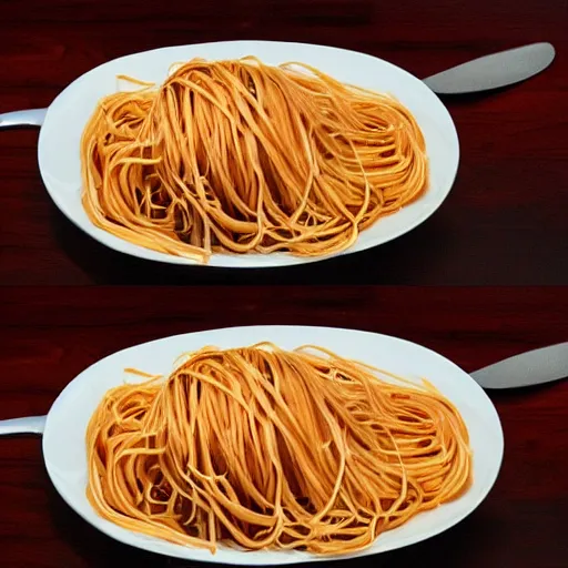 Image similar to siamese twins eating spaghetti noodles