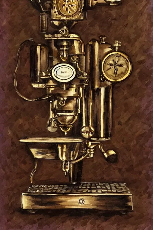 Image similar to steampunk espresso machine painting