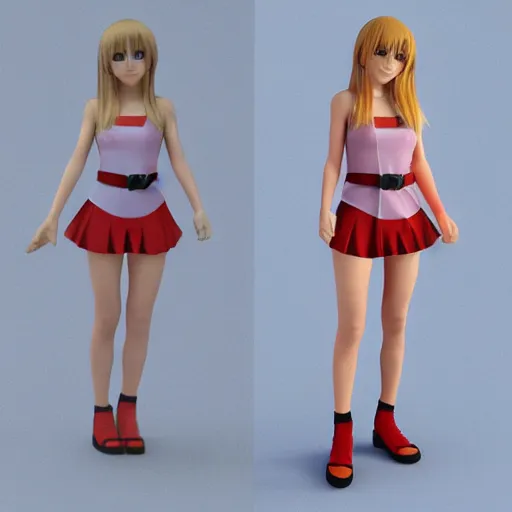 Prompt: 3D character model, 3D render, anime girl, cute, simple