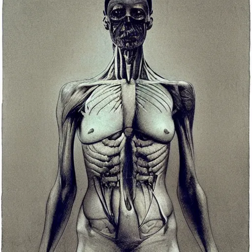 Prompt: human body anatomy by Beksiński, Zdzisław