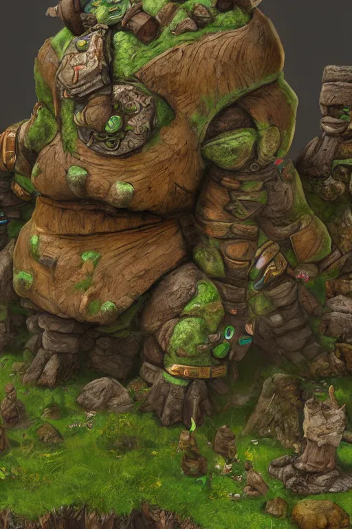 Image similar to zelda fantasy art giant golem troll wood rock greeble gemstone, global illumination ray tracing hdr fanart arstation by sung choi and eric pfeiffer and gabriel garza and casper konefal