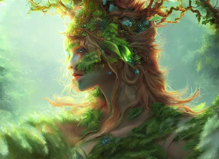 Prompt: beautiful 4k digital painting of a forest spirit, trending on artstation