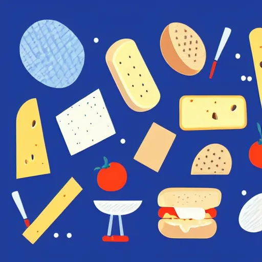 Prompt: cheese sandwich modern flat design style illustration with line elements