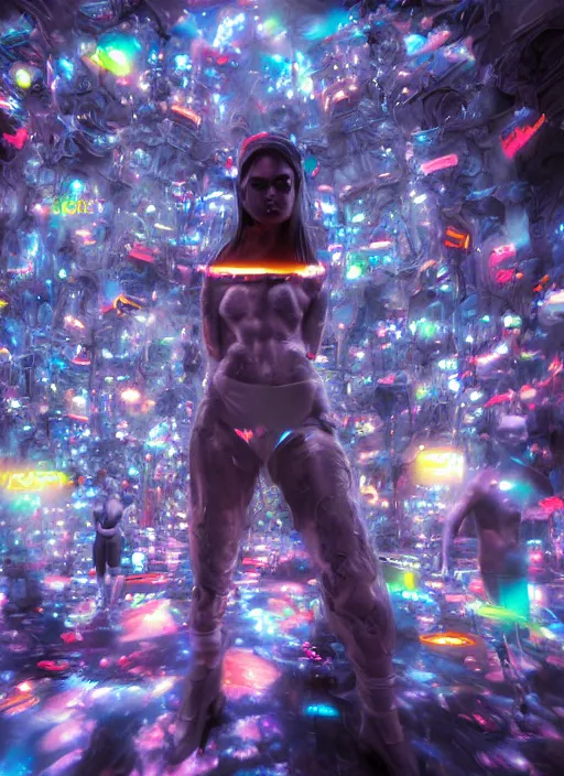 Image similar to cinematic shot cyberspace people of creativity, very large floating translucent images, hyper realistic, mood lighting, fantasy, detailed happy people creating diverse art, hands in the air, big video statues, highly detailed, super realistic, perfect lighting pixel sorting, style sheet