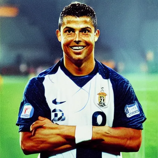 Prompt: ronaldo luis nazario fenomeno head and shoulders portrait, # 9, age 3 0, goal celebration