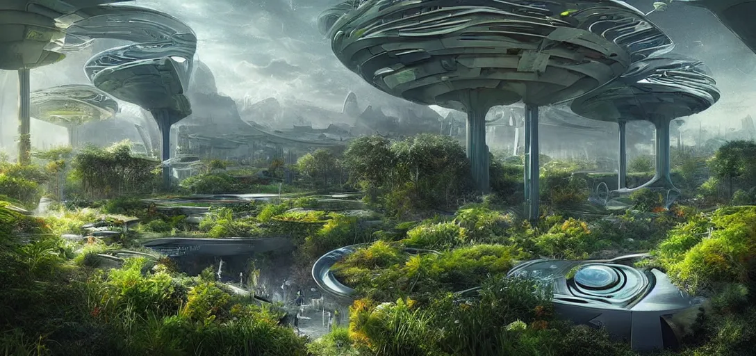 Image similar to a futuristic solarpunk garden, designed by jørn utzon, sci - fi, digital art by paul chadeisson