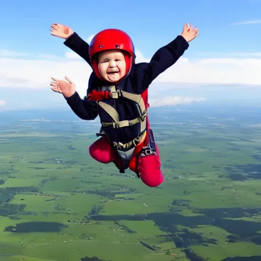 Prompt: baby jumping out of a plane with a parachute - n 6
