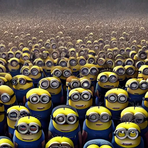 Prompt: Crowd of minions applauding, standing ovation. Photorealistic, Hyper detailed. 4k. Artstation.