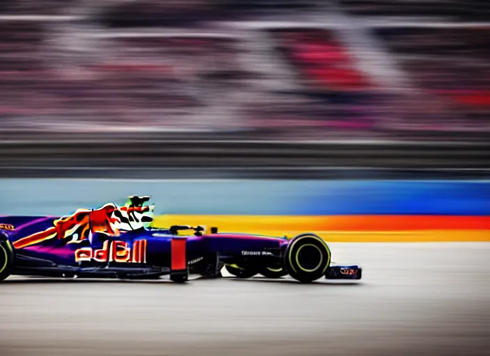 Prompt: live action photo of the 2 0 2 1 f 1 redbull car,, 8 k, hdr, sports photography