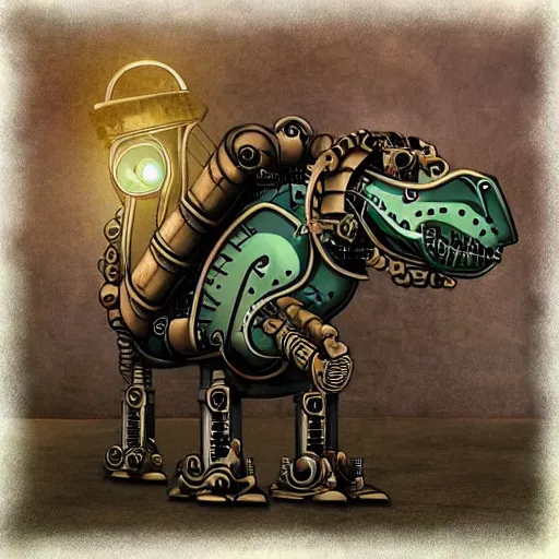 Prompt: “ steampunk robot dinosaur ”