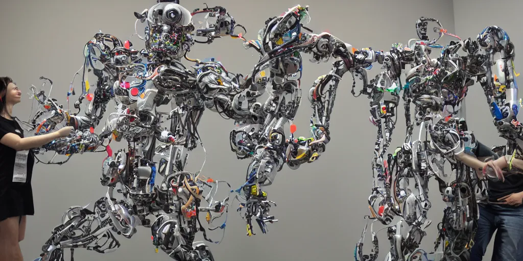 Image similar to a robot with many arms creating artwork