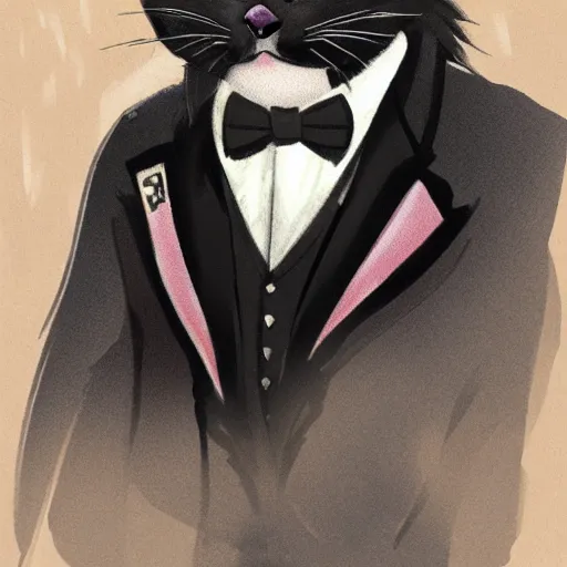 Image similar to d & d style full body portrait, tabaxi male in tux.