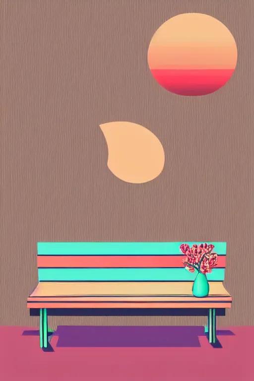 Image similar to minimalist boho style art of a colorful bench at sunset, illustration, vector art