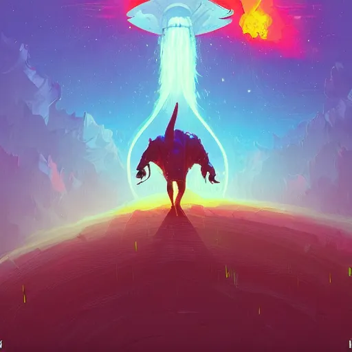 Prompt: the extinction of dinosaurs by a nuclear explosion, high fantasy, magical, mythical, digital art, trending on artstation, by alena aenami, by petros afshar, by anton fadeev, by anato finnstark