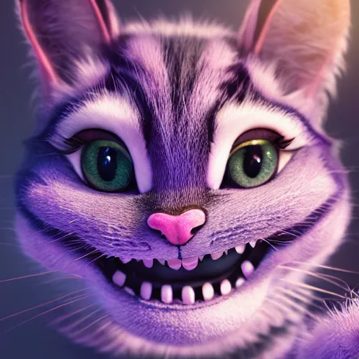 Image similar to full body pose, hyperrealistic photograph of the cheshire cat as a kitten, dim volumetric lighting, 8 k, octane beautifully detailed render, extremely hyper detailed, intricate, epic composition, cinematic lighting, masterpiece, trending on artstation, very very detailed, stunning, hdr, smooth, sharp focus, high resolution, award, winning photo, dslr, 5 0 mm