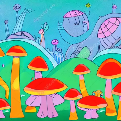 Prompt: tabby cat in an alien planet full of mushrooms, fantasy, vivid colors