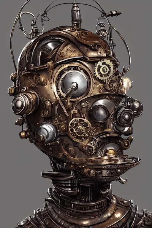 Image similar to steampunk helmet fantasy art mask robot ninja stylized digital illustration sharp focus, elegant intricate digital painting artstation concept art global illumination ray tracing advanced technology chaykin howard and campionpascale and cooke darwyn and davis jack