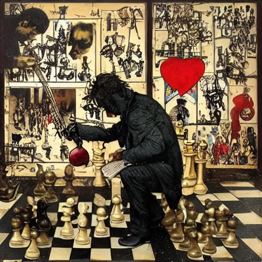 Image similar to chess alegory of rich against poor, marxism, by karol bak, banksy, simon bisley, guy denning, mimmo rotella, ravi zupa