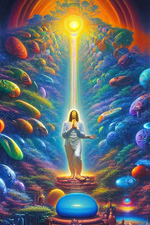 Prompt: a realistic detailed cinematic painting of a beautiful clear glass vibrant consciousness of human evolution, spiritual enlightenment, opal statues, by david a. hardy, kinkade, lisa frank, wpa, public works mural, socialist