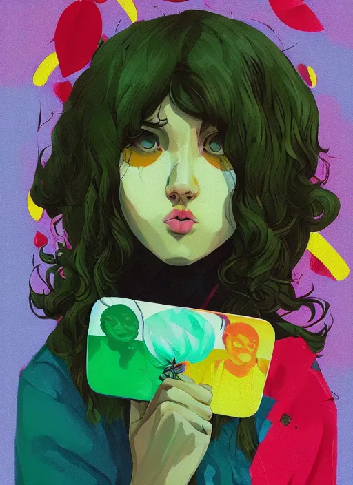 Image similar to cute girl profile picture by sachin teng x ofwgkta, weed, marijuana, organic painting, hard edges, masterpiece, smoke, asymmetrical, green, matte paint, energetic