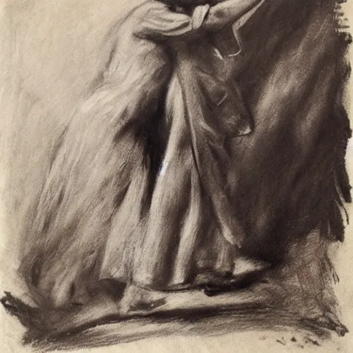 Image similar to ww 1 action heroine by alfred stevens in charcoal