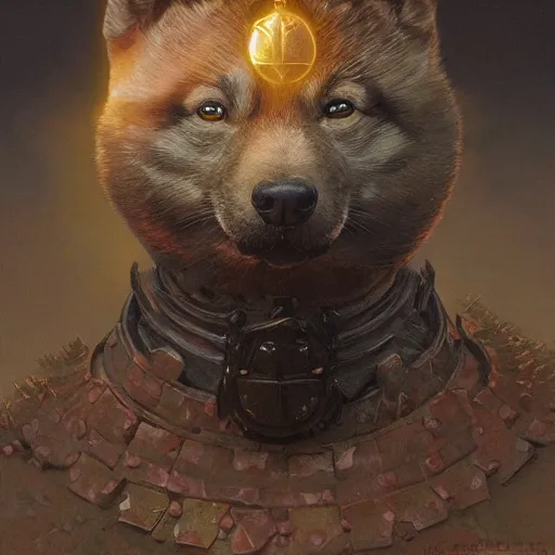 Image similar to paladin black armor, anthropomorphic shiba inu, shiba inu face, stuning 3 d render, masterpiece, glowing holy aura, by donato giancola and greg rutkowski and wayne barlow and zdzisław beksinski, realistic face