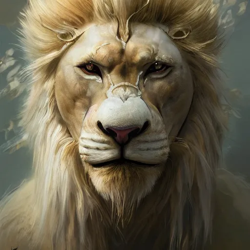 Image similar to a photorealistic dramatic fantasy render of a muscular albino male furry anthro lion wearing a beautiful intricately detailed japanese white snake kitsune mask and clasical japanese kimono by wlop, artgerm, greg rutkowski, alphonse mucha, beautiful dynamic dramatic dark moody lighting, shadows, cinematic atmosphere, artstation, concept design art, octane render, 8 k