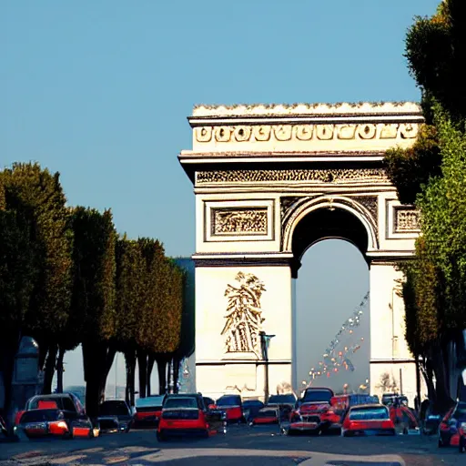 Prompt: arc de triomphe full of graffiti