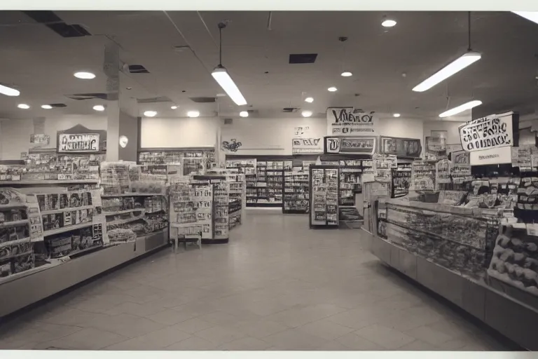 Prompt: fred meyer deli in 1 9 9 8. polaroid