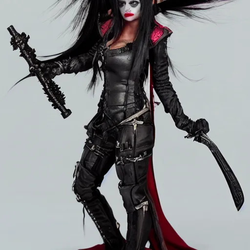 Image similar to full shot photo of a female vampire warrior, highly detailed