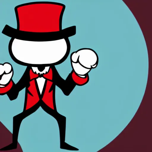 Prompt: a small vampire with a top hat in the style of chad moldenhauer, cuphead, 8 0's style