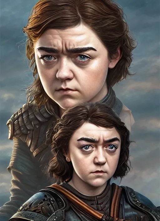 Prompt: angry Maisie Williams leading the charge as a ruggedly muscled handsome heroine, intricate, elegant, highly detailed, centered, digital painting, artstation, concept art, smooth, sharp focus, illustration, artgerm, donato giancola, Joseph Christian Leyendecker, WLOP, Artgerm