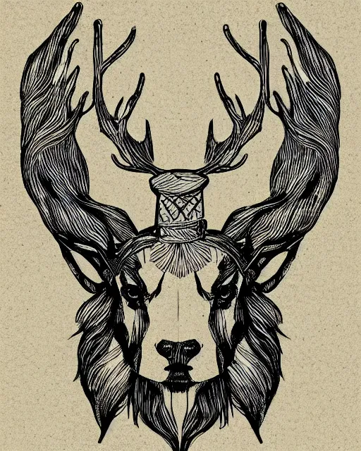 Image similar to 2 d logo, stag wearing a crown, vector line art, polygon