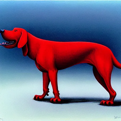 Image similar to clifford the big red dog, painted by zdzisław beksinski