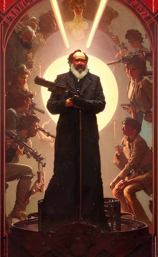 Image similar to karl marx 7 7 8 gorgeous lighting by weta studio, mucha, bautista and norman rockwell and greg rutkowski and tom bagshaw and james gurney and lucasfilm