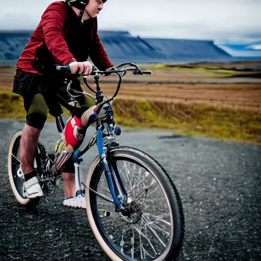 Prompt: bruno bike riding in Iceland realistic photo style