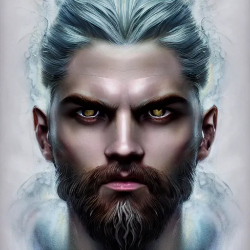 Image similar to Zeus, the lightning god, masculine features, cinematic lighting, powerful, hyper-detailed, cgsociety, 8k, high resolution, in the style of Charlie Bowater, Tom Bagshaw, single face, symmetrical, headshot photography, insanely detailed and intricate, beautiful, elegant, watercolor, cinematic, portrait, Raphaelite, headroom, artstation, Pierre-Auguste Renoir