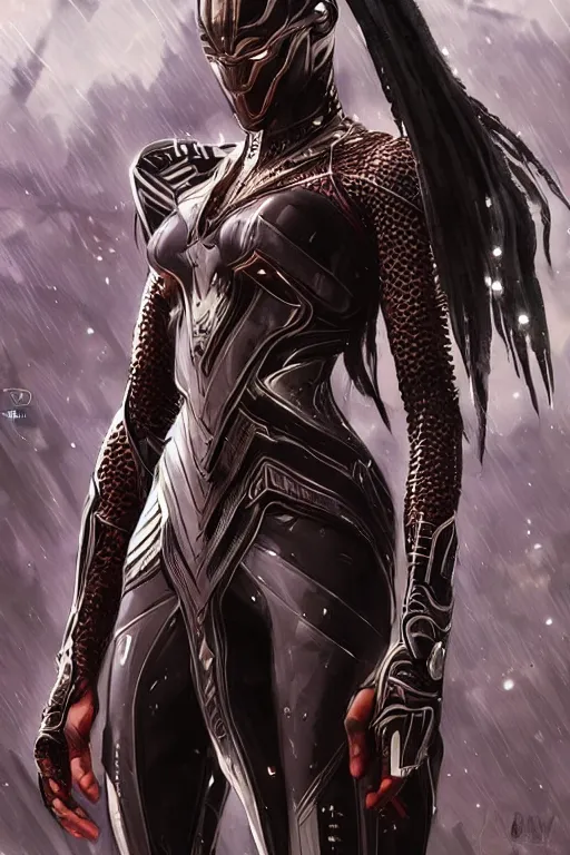 Prompt: art by artgerm, sharp focus, ultra realistic illustration, wakandan warrior in a cyberpunk style armor, sci fi background hacknaut cyberpunk, sci - fi, fantasy, intricate, elegant, highly detailed, digital painting, artstation, concept art, smooth, sharp focus, illustration.