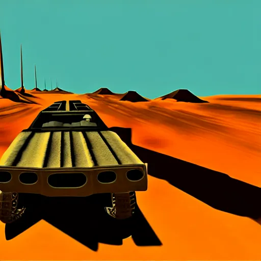 Image similar to mad max fury road, nintendo 6 4 screenshot, low poly, aliased