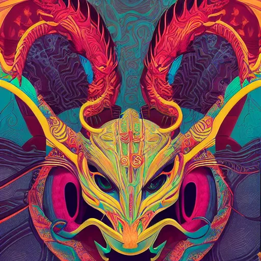 Image similar to Tristan Eaton, victo ngai, artgerm, symmetrical dragon mask