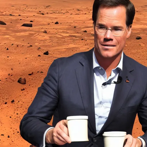 Image similar to mark rutte cleaning up spilled coffee on mars