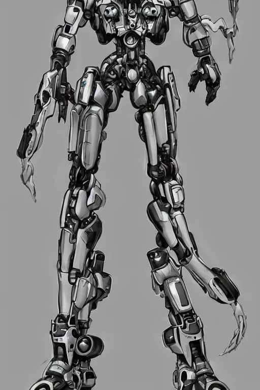 Image similar to full body illustration!! a female mecha with hollow skull eyes, very symmetrical face!! highly detailed, by yoji shinkawa, by kenny carmody, by ryouta otsuka, by hideyuki ashizawa, by marc nagel, by arknect, transformers cinematic universe, deviantart, artstation, pinterest, unreal engine