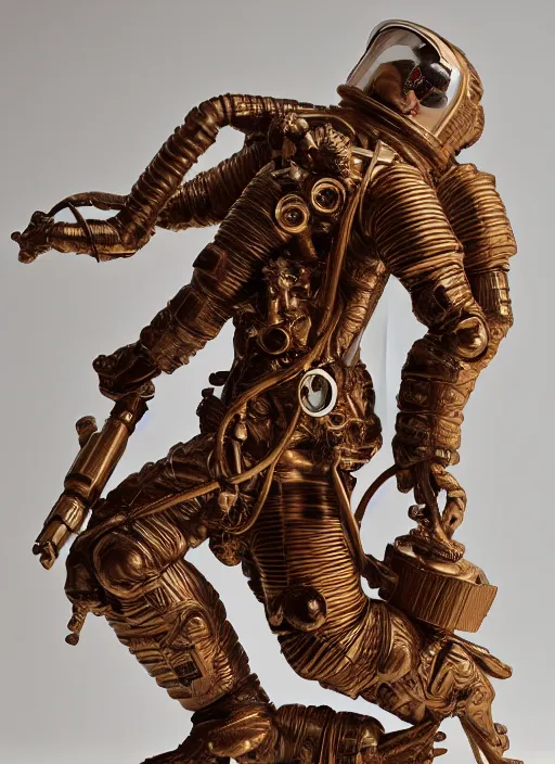 Image similar to high intricate statue of an astronaut carved from wood in baroque style, studio light, maria panfilova, andrea savchenko, mike kime, ludovic plouffe, qi sheng luo, oliver cook, trending on artstation