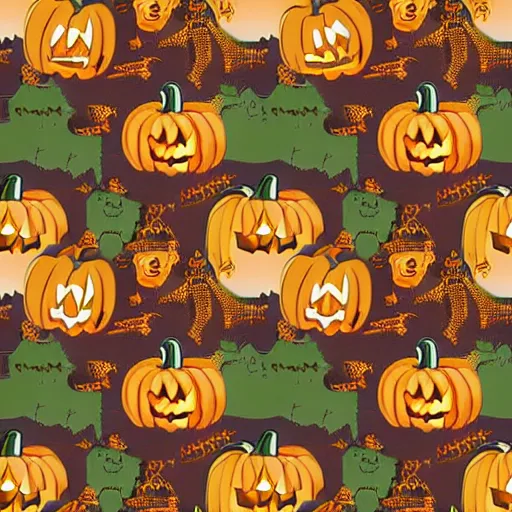 Prompt: seamless pattern of vintage Halloween decorations by John O. Winsch