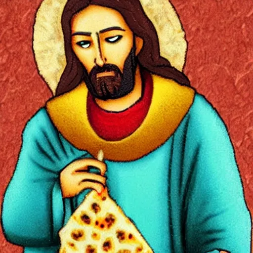 Prompt: jesus is eating a burrito