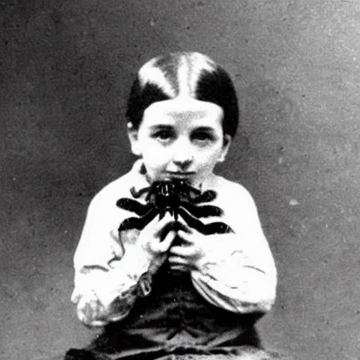 Prompt: an old photograph of a victorian child filled with spiders