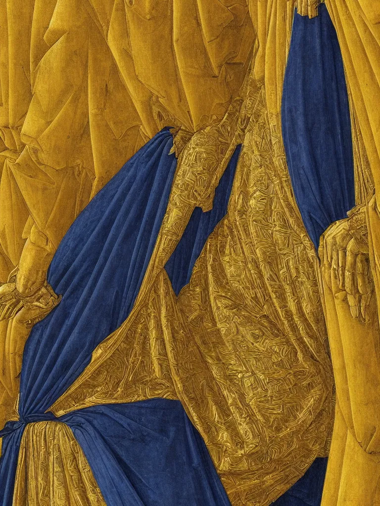 Image similar to detailed portrait of a radiant queen wearing golden armor and blue cloak | Sandro Botticelli |