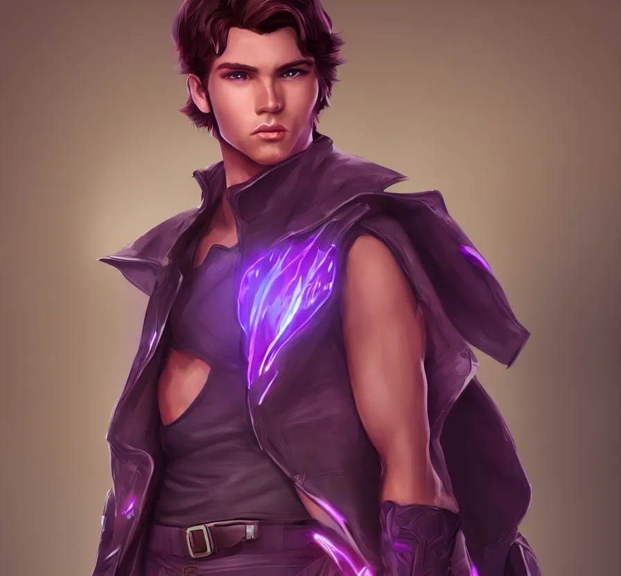 Prompt: solo young male mage + brown hair + purple futuristic clothes, instagram, unreal engine 5, wallpaper, 8 k, ultra detailed, realistic photo, artstation