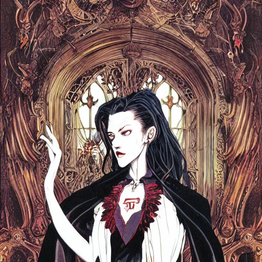 Prompt: portrait of crazy lucy from bram stoker's dracula, symmetrical, by yoichi hatakenaka, masamune shirow, josan gonzales and dan mumford, ayami kojima, takato yamamoto, barclay shaw, karol bak, yukito kishiro